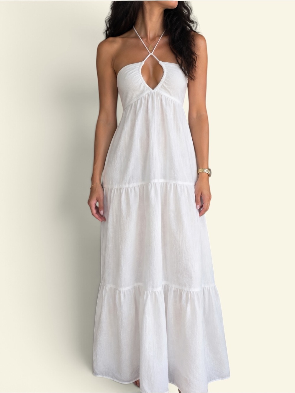 Princess Polly White Lincoln Linen Halter Maxi Dress Summer Bride Cotton Size 4